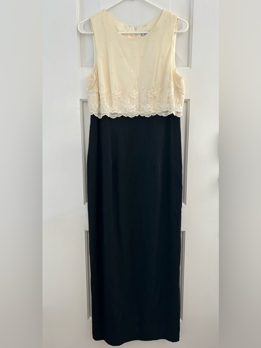Vintage 90s Homecoming Dress Black White Lace Floor Length